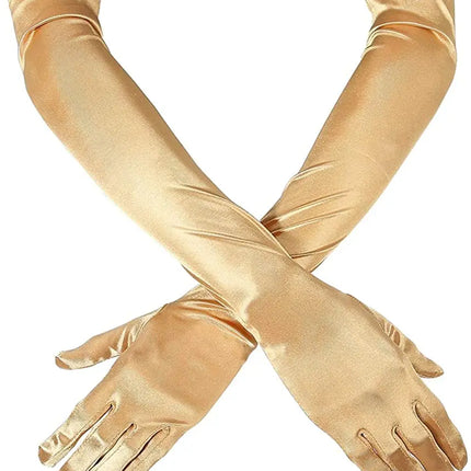 Fancydresswale hand Gloves for women for parties, long colourful satin hand cover 38 cm; Golden fancydresswale.com