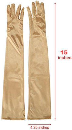 Fancydresswale hand Gloves for women for parties, long colourful satin hand cover 38 cm; Golden fancydresswale.com