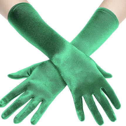 Fancydresswale hand Gloves for women for parties, long colourful satin hand cover 38 cm; Green fancydresswale.com