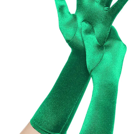 Fancydresswale hand Gloves for women for parties, long colourful satin hand cover 38 cm; Green fancydresswale.com