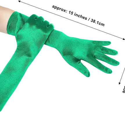 Fancydresswale hand Gloves for women for parties, long colourful satin hand cover 38 cm; Green fancydresswale.com