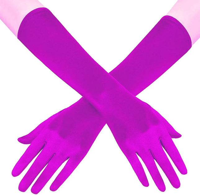Fancydresswale hand Gloves for women for parties, long colourful satin hand cover 38 cm; Lavender fancydresswale.com