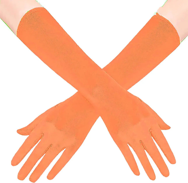Fancydresswale hand Gloves for women for parties, long colourful satin hand cover 38 cm; Orange fancydresswale.com