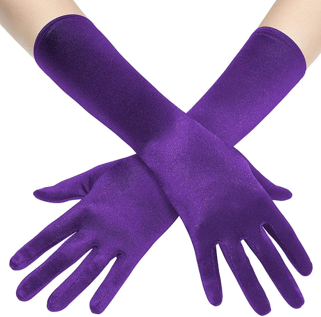 Fancydresswale hand Gloves for women for parties, long colourful satin hand cover 38 cm; Purple fancydresswale.com