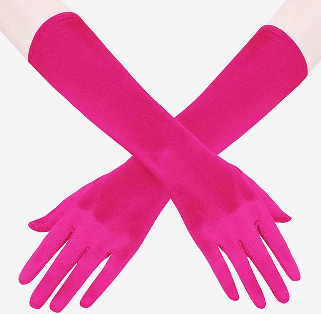 Fancydresswale hand Gloves for women for parties, long colourful satin hand cover 38 cm; Rose Red fancydresswale.com