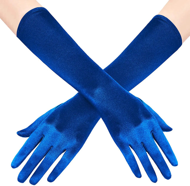 Fancydresswale hand Gloves for women for parties, long colourful satin hand cover 38 cm; Royal Blue fancydresswale.com