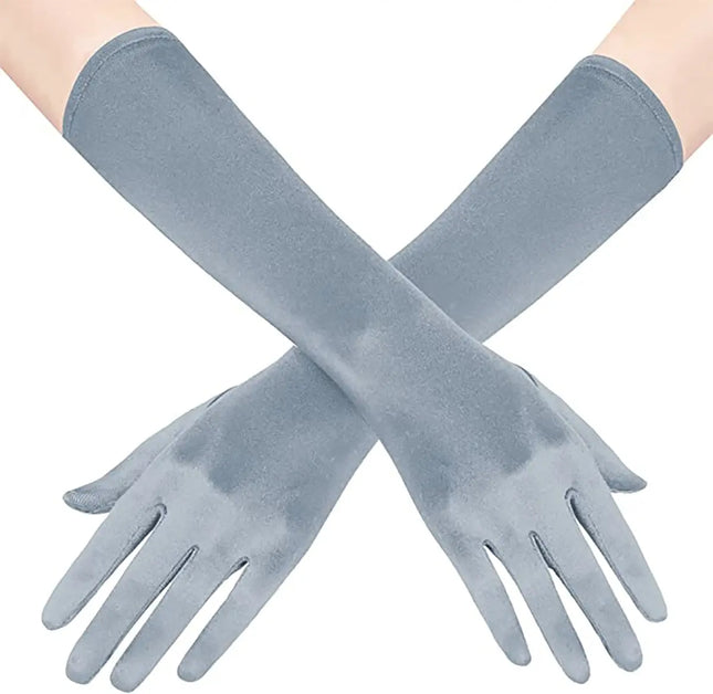Fancydresswale hand Gloves for women for parties, long colourful satin hand cover 38 cm; Silver fancydresswale.com