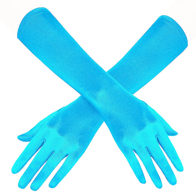 Fancydresswale hand Gloves for women for parties, long colourful satin hand cover 38 cm; Sky Blue fancydresswale.com