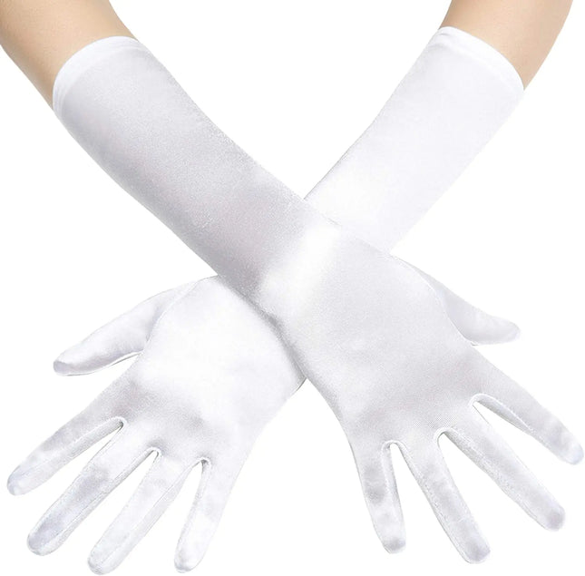 Fancydresswale hand Gloves for women for parties, long colourful satin hand cover 38 cm; White fancydresswale.com