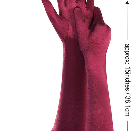 Fancydresswale hand Gloves for women for parties, long colourful satin hand cover 38 cm; Wine Red fancydresswale.com