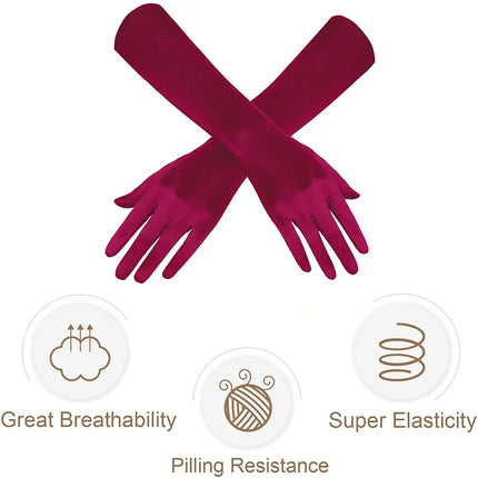 Fancydresswale hand Gloves for women for parties, long colourful satin hand cover 38 cm; Wine Red fancydresswale.com