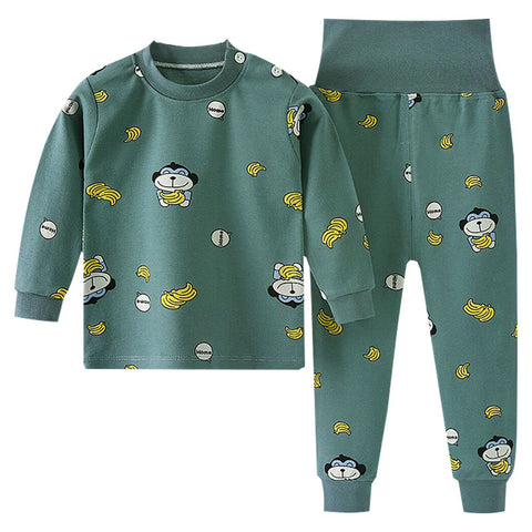 Fancydresswale Toddler Monkey and Banana Printed Baby Boys Clothing Set Long Sleeve Tops Pants Little Kids All season Outfits, Green