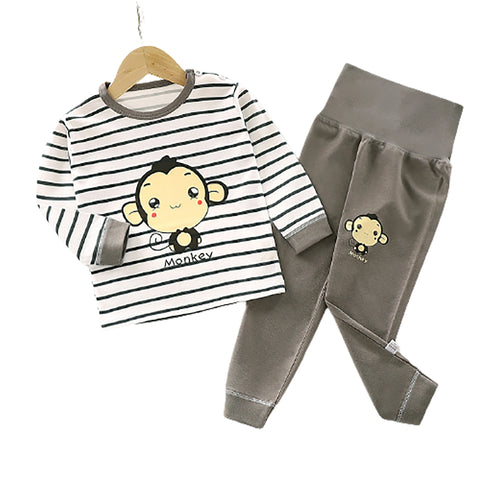 Newborn Toddler Kids Monkey Printed Baby Boys Clothing Set Long Sleeve Tops Pants Little Kids All season Outfits, Brown