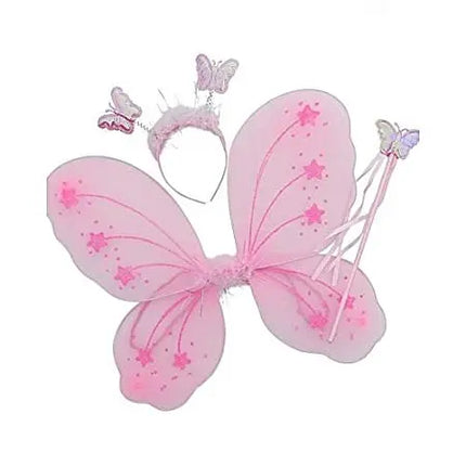 Girls Butterfly Fairy Angel Wing, Wand And Hairband (pink) Fancydresswale