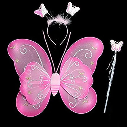 Girls Butterfly Fairy Angel Wing, Wand And Hairband (pink) Fancydresswale