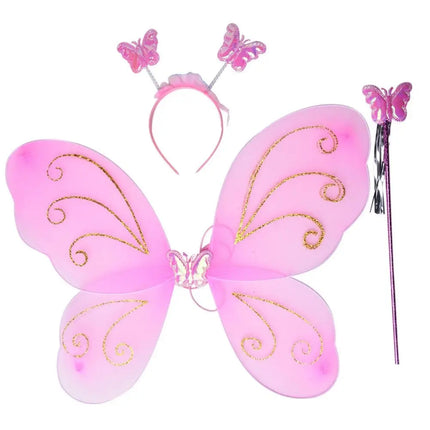 Girls Butterfly Fairy Angel Wing, Wand And Hairband (pink) Fancydresswale