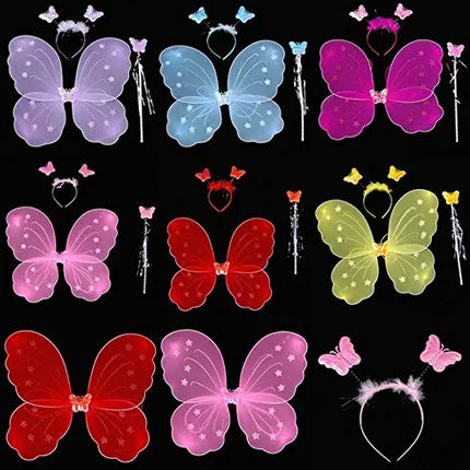 Girls Butterfly Fairy Angel Wing, Wand And Hairband (pink) Fancydresswale