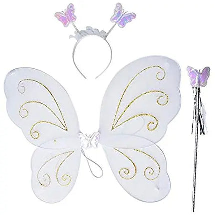 Girls Butterfly Fairy Angel Wing, Wand and Hairband for Baby Kid Birthday Party (White) Fancydresswale