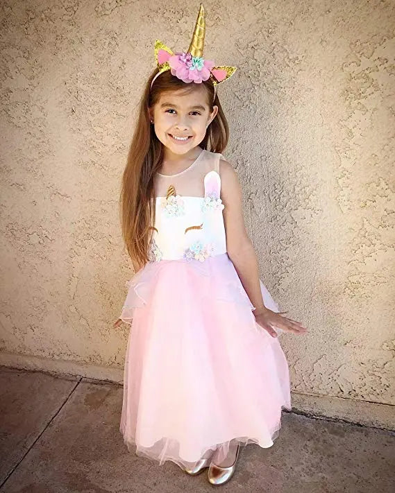 Girls Unicorn Dress up Fancy Costume for Pageant Party Colour Pink(DJS-006)