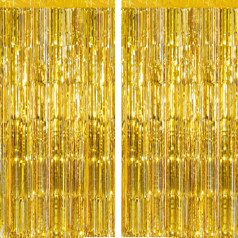 Fancydresswale 3.0 ft x 6.0 ft Metallic Tinsel Foil Fringe Curtains for Party Photo Backdrop Wedding Birthday Decor, Gold