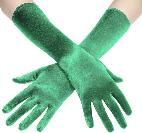 Fancydresswale hand Gloves for women for parties, long colourful satin hand cover 15 Inches; Green
