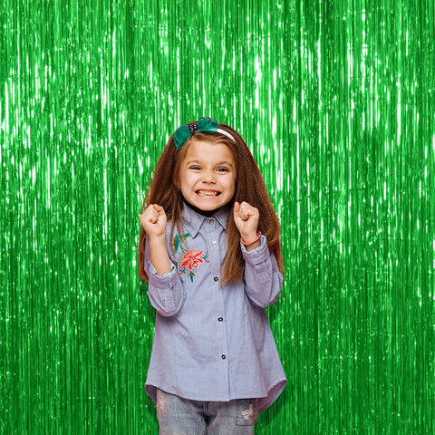 Fancydresswale 3.0 ft x 6.0 ft Metallic Tinsel Foil Fringe Curtains for Party Photo Backdrop Wedding Birthday, Green