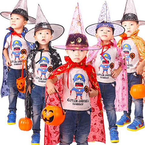 Halloween Cloak Cape Unisex Children Role Play Dress up Costume (Cape & Hat only)-Orange