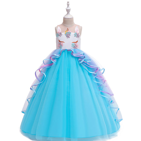 Fancydresswale Unicorn dress for Girls Gown Style half sleeves with headband, Blue