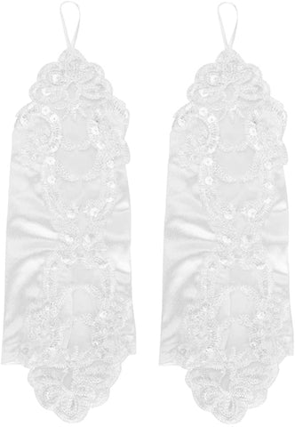 Fancydresswale Women Evening Opera Satin Gloves Fingerless Gathered Lace Sequins Bridal and Costume Party Gloves