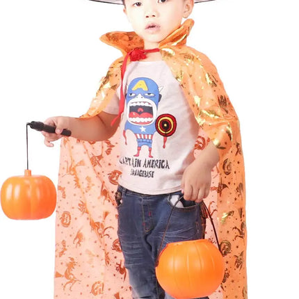 Halloween Cloak Cape Unisex Children Role Play Dress up Costume (Cape & Hat only)-Orange Fancydresswale