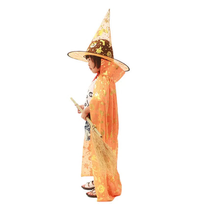 Halloween Cloak Cape Unisex Children Role Play Dress up Costume (Cape & Hat only)-Orange Fancydresswale