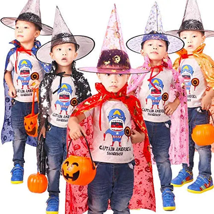 Halloween Cloak Cape Unisex Children Role Play Dress up Costume (Cape & Hat only)-Orange Fancydresswale