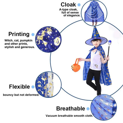 Halloween Cloak Cape Unisex Children Role Play Dress up Costume (Cape & Hat only)-Orange Fancydresswale