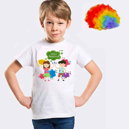Holi Shirts for Boys with Multicolor Holi Wig Fancydresswale