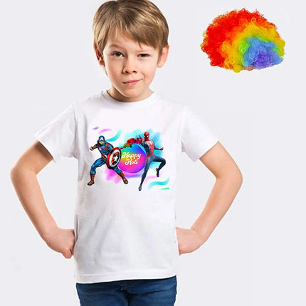 Holi Shirts for Boys with Multicolor Holi Wig Fancydresswale