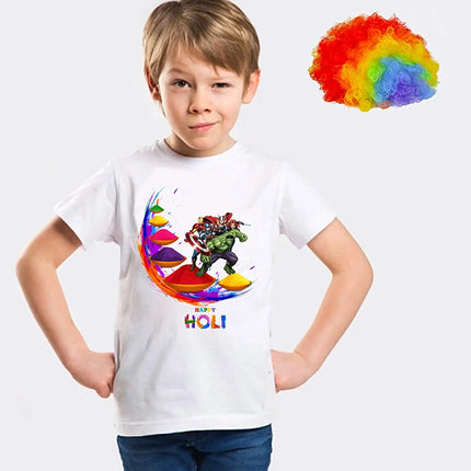 Holi Shirts for Boys with Multicolor Holi Wig Fancydresswale