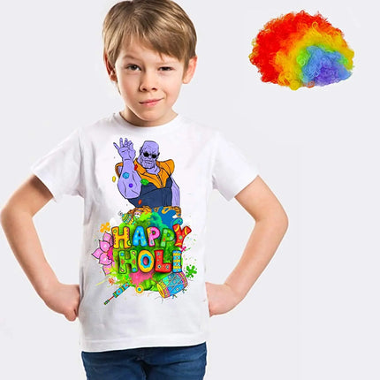 Holi Shirts for Boys with Multicolor Holi Wig Fancydresswale