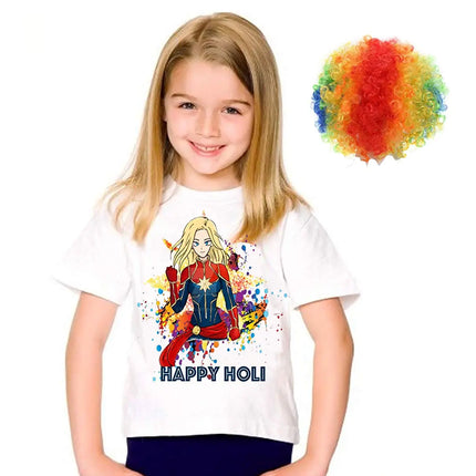 Holi Shirts for Girls with Multicolor Holi Wig Fancydresswale