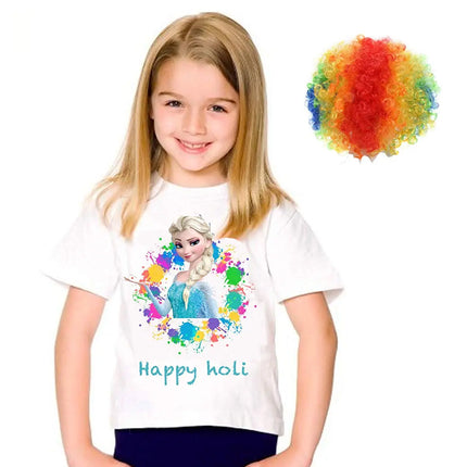 Holi Shirts for Girls with Multicolor Holi Wig Fancydresswale