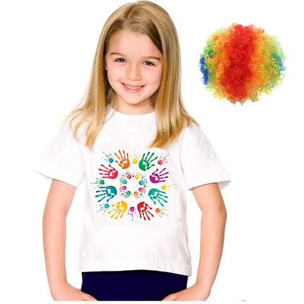 Holi Shirts for Girls with Multicolor Holi Wig Fancydresswale