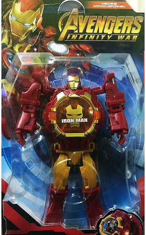 Fancydresswale Iron Man Super Hero Action Figure Toy Robot Deformation Convertible Digital Wrist Watch for Kids