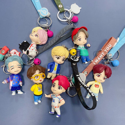 BTS Characters set of Action Figure Toys and Bangtan Boys Birthday Party Supplies - set of 7 (Key Chains)