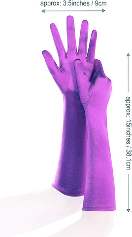 Fancydresswale hand Gloves for women for parties, long colourful satin hand cover 15 Inches; Lavender