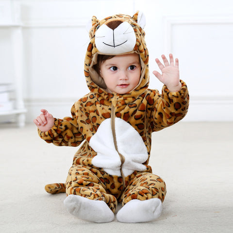 Fancydresswale Unisex Baby Flannel Jumpsuit Leopard Style Cosplay Clothes Bunting Outfits Snowsuit Hooded Romper Outwear (Leopard)