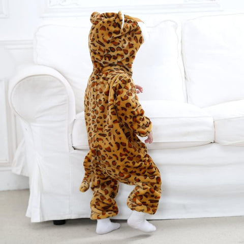 Fancydresswale Unisex Baby Flannel Jumpsuit Leopard Style Cosplay Clothes Bunting Outfits Snowsuit Hooded Romper Outwear (Leopard)