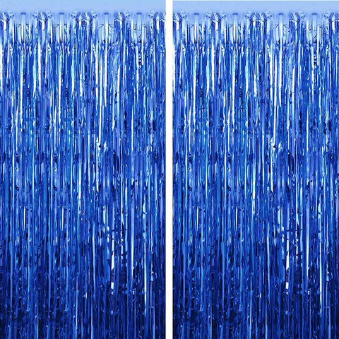 Fancydresswale 3.0 ft x 6.0 ft Metallic Tinsel Foil Fringe Curtains for Party Photo Backdrop Wedding Birthday Decor, Navy Blue