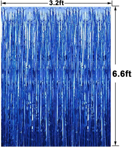 Fancydresswale 3.0 ft x 6.0 ft Metallic Tinsel Foil Fringe Curtains for Party Photo Backdrop Wedding Birthday Decor, Navy Blue