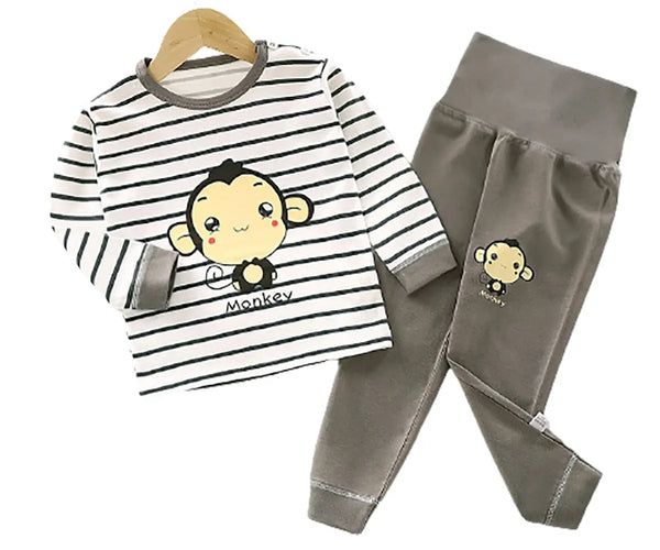 Newborn Toddler Kids Monkey Printed Baby Boys Clothing Set Long Sleeve Tops Pants Little Kids All season Outfits, Brown