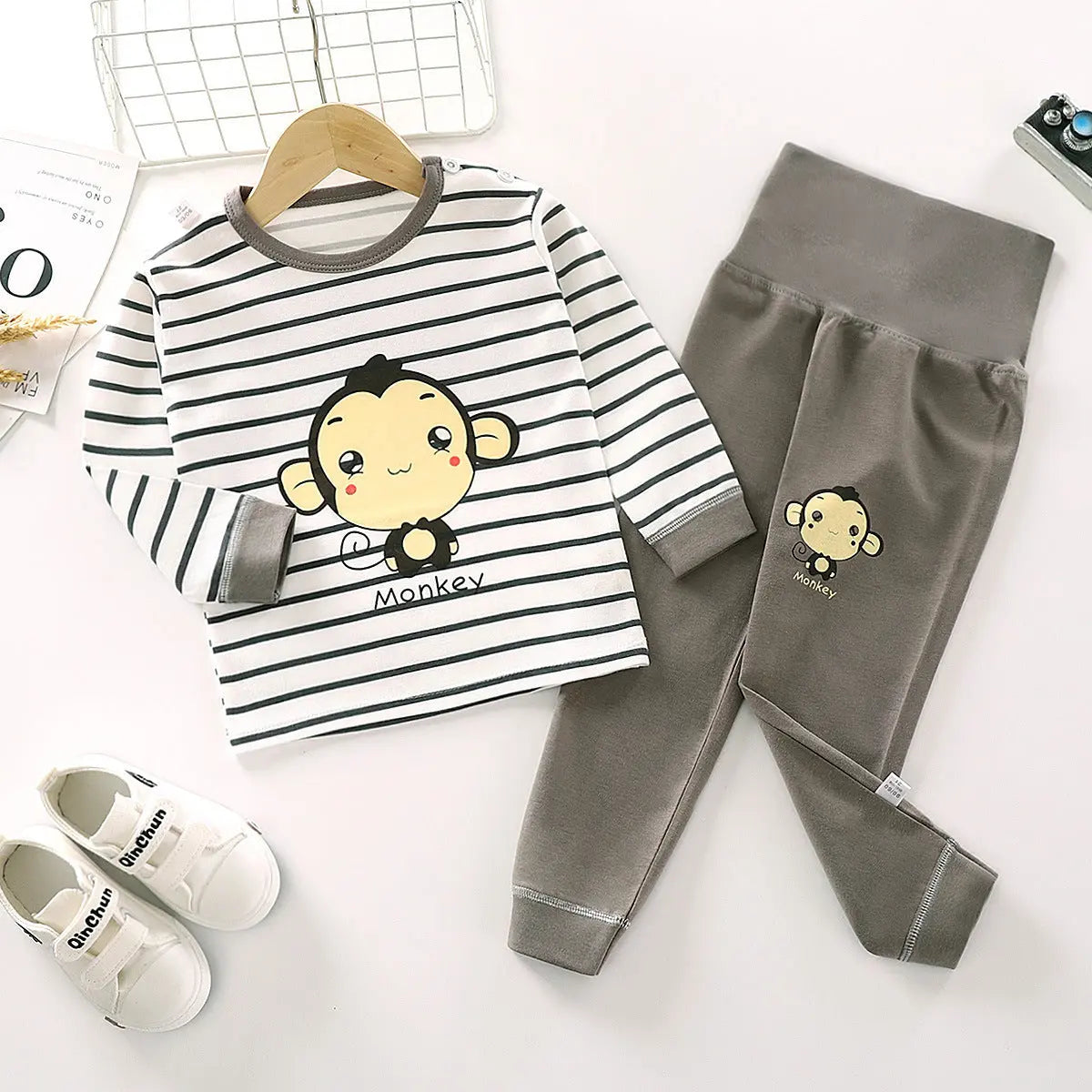 Newborn Toddler Kids Monkey Printed Baby Boys Clothing Set Long