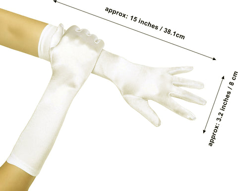 Fancydresswale hand Gloves for women for parties, long colourful satin hand cover 15 Inches; Off White